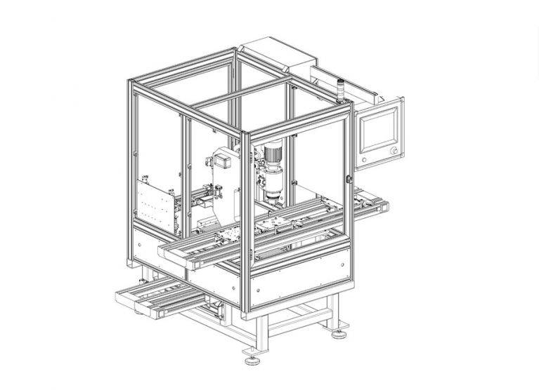 BalTec-Zeichnung einer Arbeitszelle mit Lineartransfersystem BalTec-Zeichnung einer Arbeitszelle mit Lineartransfersystem